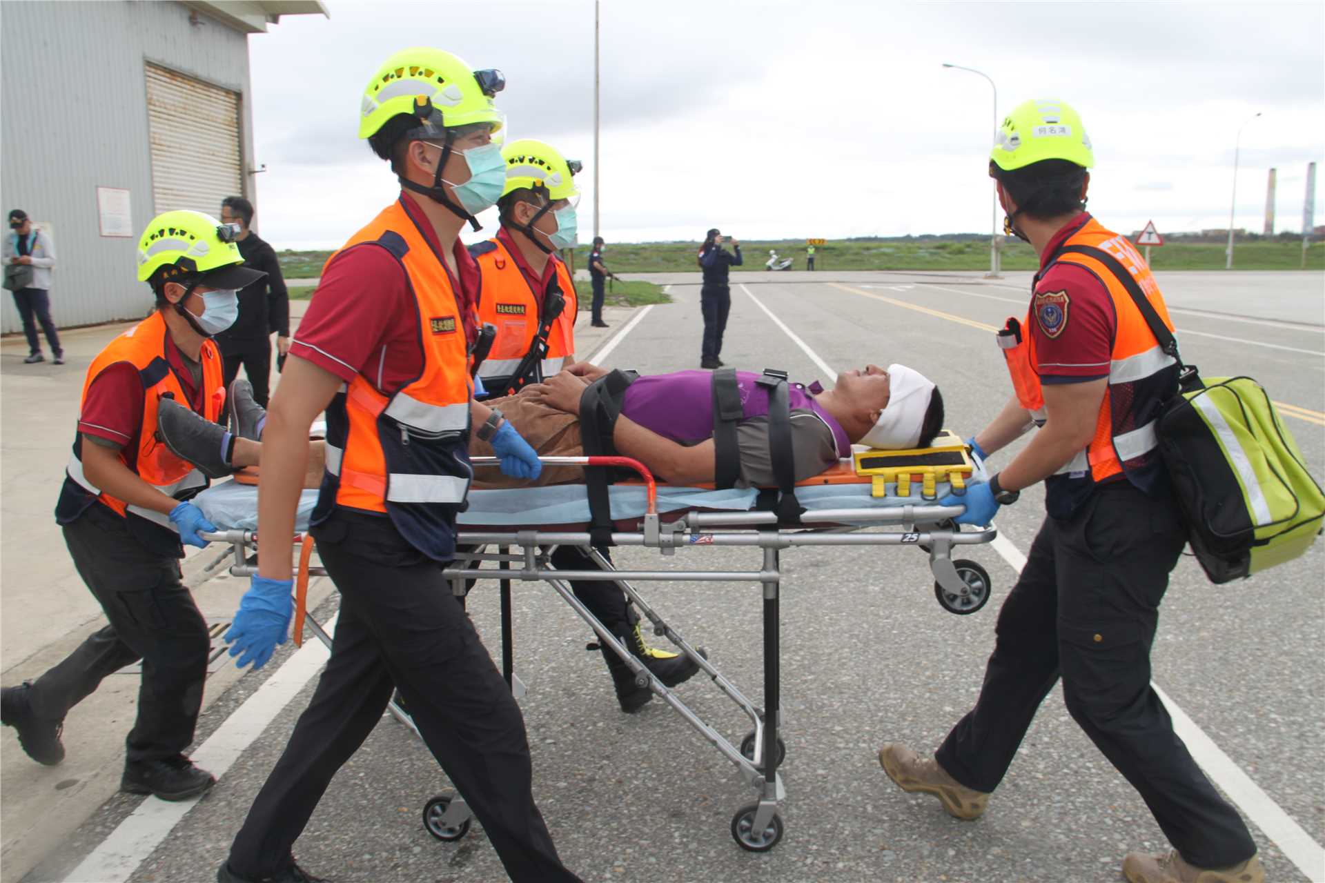 Rescue drill of injured people