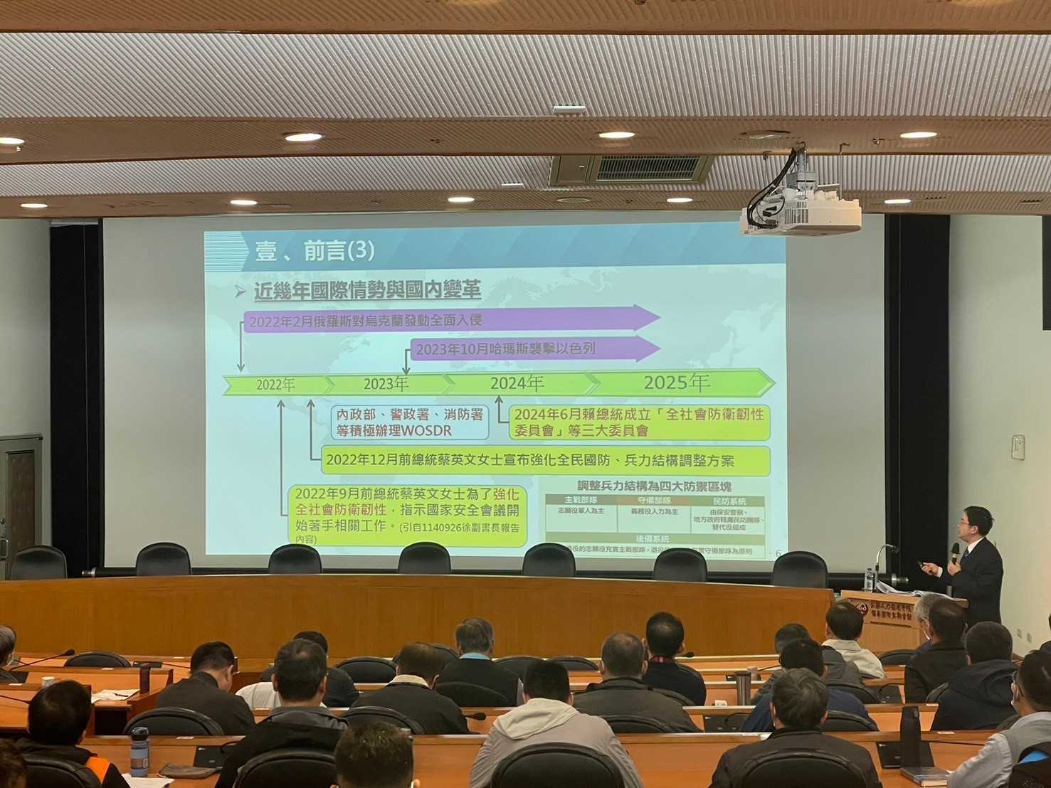 「民防工作與全社會防衛韌性之介紹與現況」授課 「民防工作與全社會防衛韌性之介紹與現況」授課